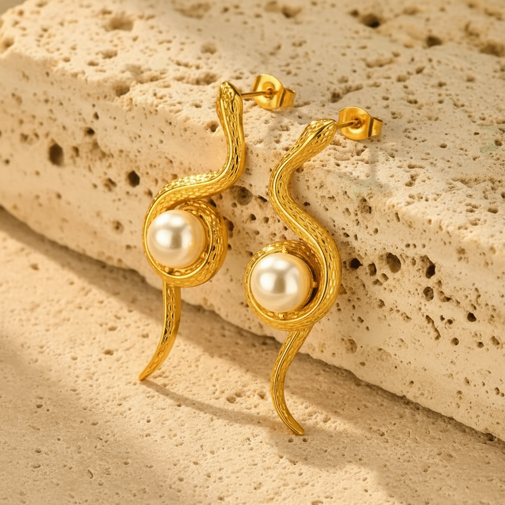 The Serpent's Wisdom Pearl Earrings